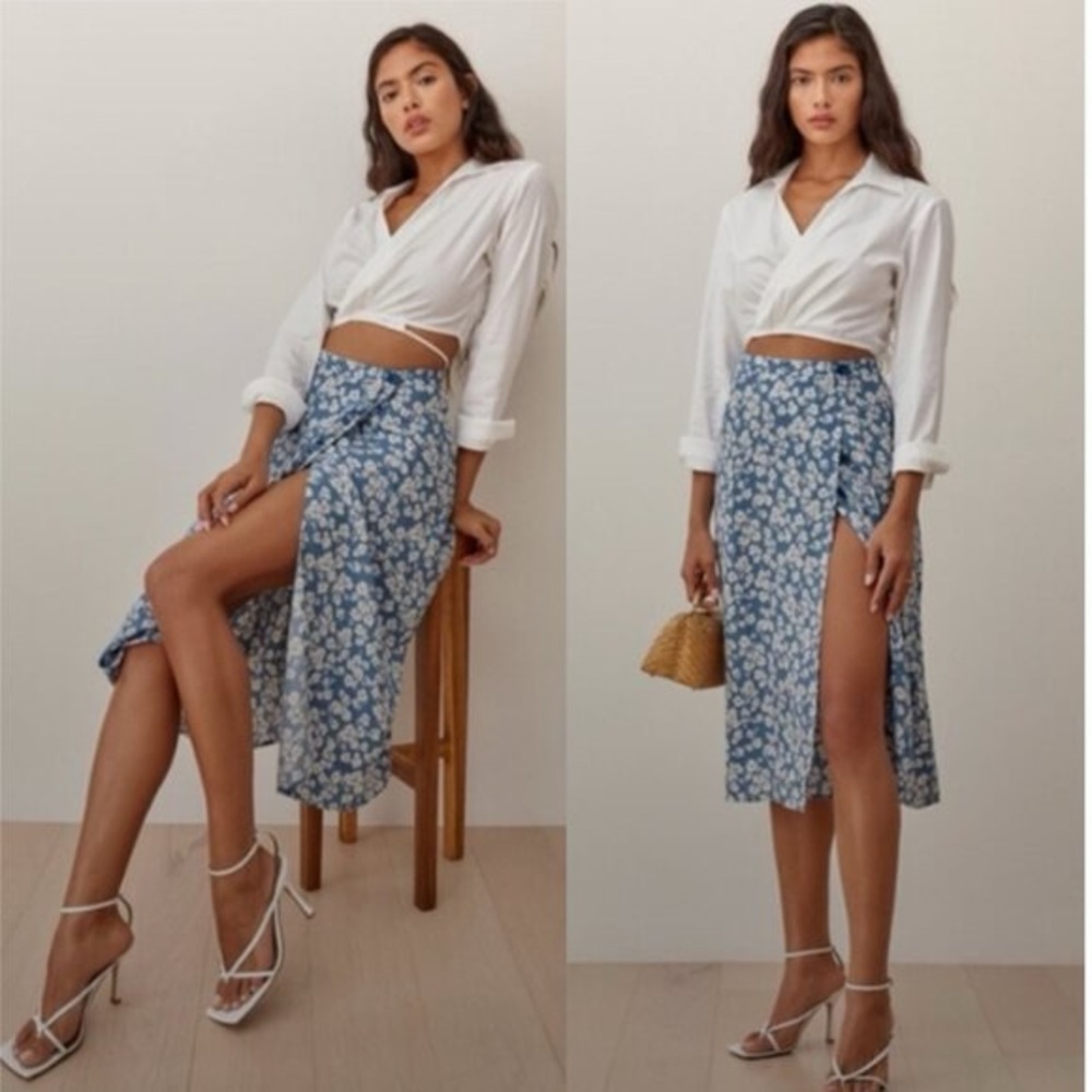 Reformation Skirt Betty Wrap Midi in Daniella Blue Floral